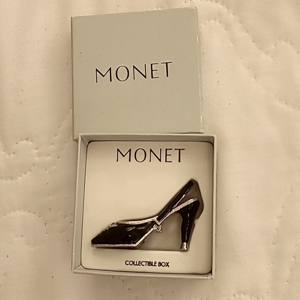 RARE Monet Black and Silver Shoe Collectible Box